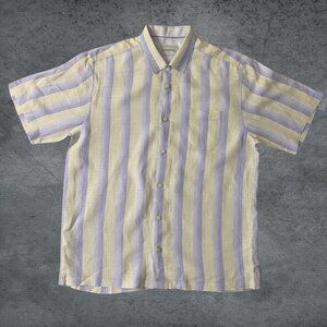 Tommy Bahama Shirt Men's Short Sleeve Yellow Lilac Striped Casual Medium